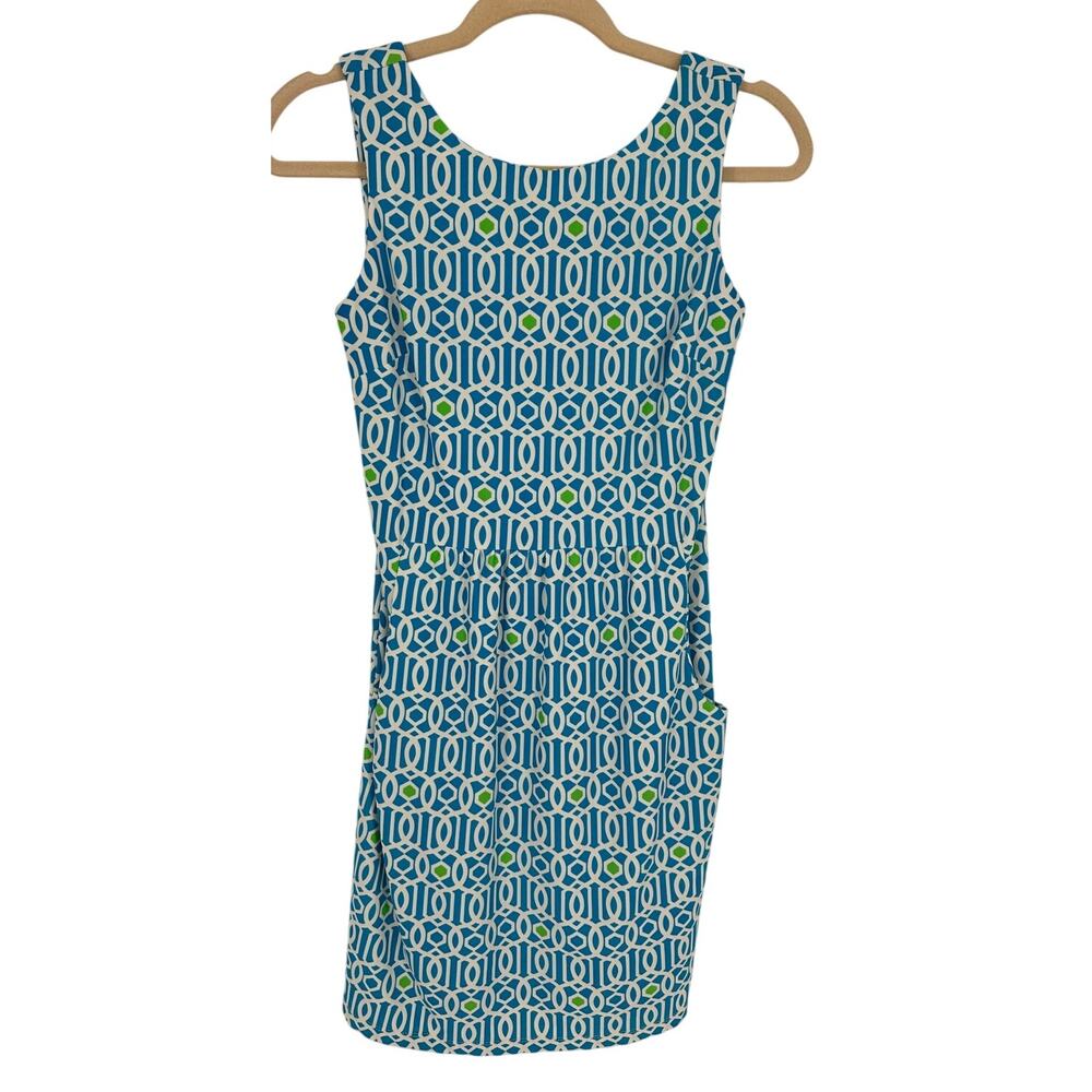 Jude Connally Jude Cloth Sheath Dress XS Blue Green Geometric Pockets Travel USA